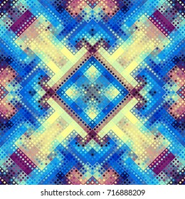 Seamless background. Geometric abstract symmetric pattern in low poly pixel art style. Polka dot pattern on low poly background.