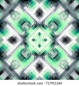 Seamless background. Geometric abstract symmetric pattern in low poly pixel art style. Polka dot pattern on low poly background.