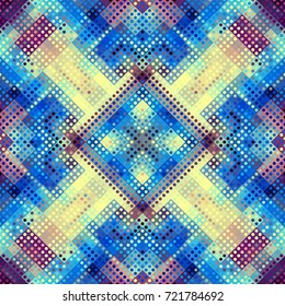 Seamless background. Geometric abstract symmetric pattern in low poly pixel art style. Polka dot pattern on low poly background.