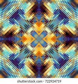 Seamless background. Geometric abstract symmetric pattern in low poly pixel art style. Polka dot pattern on low poly background.