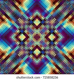 Seamless background. Geometric abstract symmetric pattern in low poly pixel art style. Polka dot pattern on low poly background.