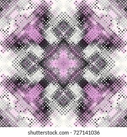 Seamless background. Geometric abstract symmetric pattern in low poly pixel art style. Polka dot pattern on low poly background.