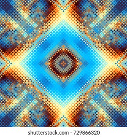 Seamless background. Geometric abstract symmetric pattern in low poly pixel art style. Polka dot pattern on low poly background.