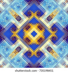 Seamless background. Geometric abstract symmetric pattern in low poly pixel art style. Polka dot pattern on low poly background.