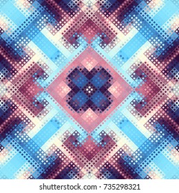 Seamless background. Geometric abstract symmetric pattern in low poly pixel art style. Polka dot pattern on low poly background.
