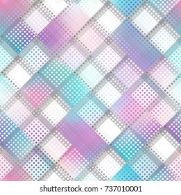 Seamless background. Geometric abstract symmetric pattern in low poly pixel art style. Polka dot pattern on low poly background.