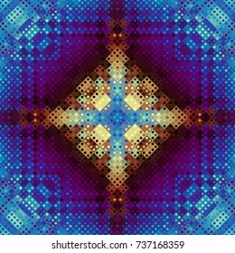 Seamless background. Geometric abstract symmetric pattern in low poly pixel art style. Polka dot pattern on low poly background.