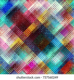 Seamless background. Geometric abstract symmetric pattern in low poly pixel art style. Polka dot pattern on low poly background.