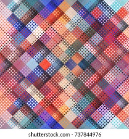 Seamless background. Geometric abstract symmetric pattern in low poly pixel art style. Polka dot pattern on low poly background.