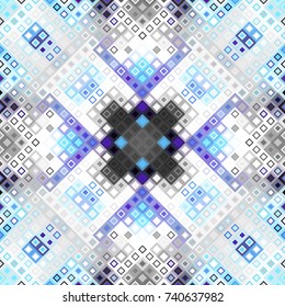 Seamless background. Geometric abstract symmetric pattern in low poly pixel art style. Polka dot pattern on low poly background.
