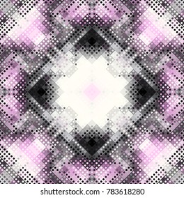Seamless background. Geometric abstract symmetric pattern in low poly pixel art style. Polka dot pattern on low poly background.