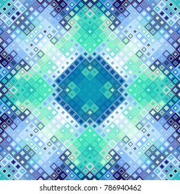 Seamless background. Geometric abstract symmetric pattern in low poly pixel art style. Polka dot pattern on low poly background.