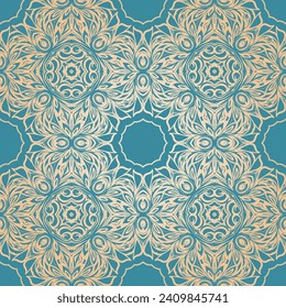 Seamless background with geometric and floral elements. Tribal ethnic mandala ornament for scarf, shawl, hijab design. vector.
