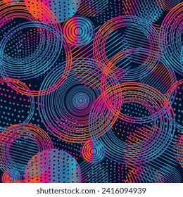 Seamless background of geometric gradient circles. hand drawing. Not AI, Vector illustration