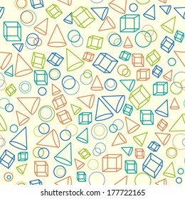 Seamless background with geometric pattern. Geometric figures on a yellow background. Seamless vector geometric illustration. 
