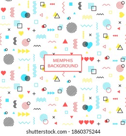 Seamless background with geometric pattern in memphis style. Valentine’s day concept.