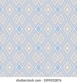 Seamless background with geometric pattern. Pink and beige elements on blue backdrop for textile and wallpapers