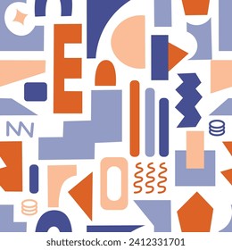 Seamless background of geometric shapes in brutalist style. Retro modern trendy graphic background. Flat vector illustration