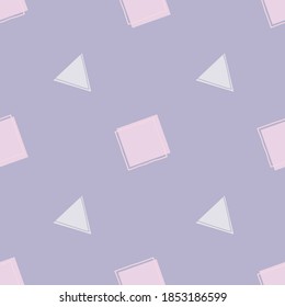 Seamless background of geometric shapes. Squares and triangles on a lilac background. For textiles, wrapping paper, phone cases or fitness bracelet strap. Vector.