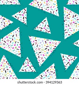 seamless background with geometric triangles, the design of the 80 s - vector illustration. Retro group Memphis. Background of geometric shapes