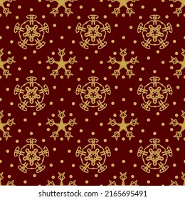 Seamless background. Geometrical Pattern design. Red and Gold color embroidered texture ideal for Fabric, Paper, Decoration, bag, Wallpaper, Backdrop.
