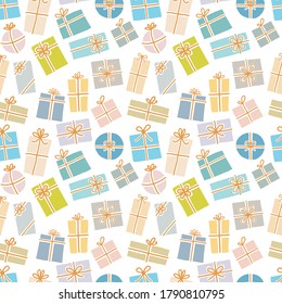 Seamless background with gift boxes. Can be used for wallpaper, pattern fills, textile, web page background, surface textures