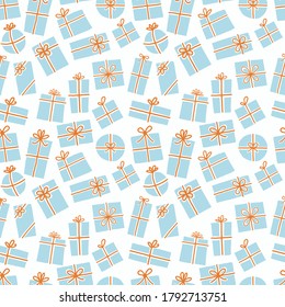 Seamless background with gift boxes. Can be used for wallpaper, pattern fills, textile, web page background, surface textures