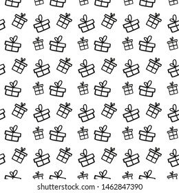 Seamless background with gifts. Background with boxes. Wrapping paper wuth gifts. 
