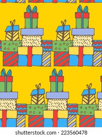 Seamless background with gifts.Vector illustration.