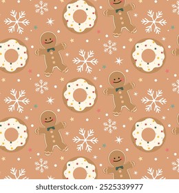 Seamless background with gingerbread cookies. Christmas holiday pattern design.