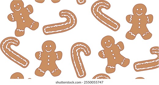 Seamless background of gingerbread man and gingerbread candy. Vector illustration.