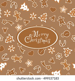 Seamless background gingerbread on merry christmas