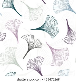 Seamless background with ginkgo biloba leaves, colorfull hand drawn vector pattern