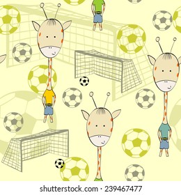 seamless background with giraffe and soccer ball.