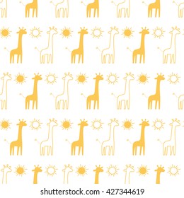 Seamless background of giraffe and sun