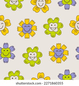 Seamless background, glad flowers. Repeating texture, fairy tale object. Simple cute shapes, flat vector........