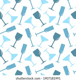 Seamless background with glasses in pastel blue colors. For packaging, paper, design. Vector illustration isolated on white background.