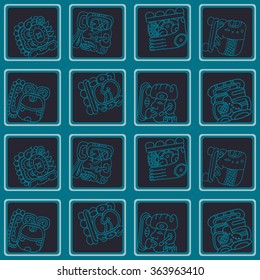 Seamless background with glyphs of the Maya Night Lord for your design