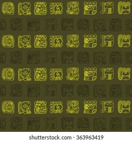 Seamless background with glyphs of the Maya Night Lord for your design