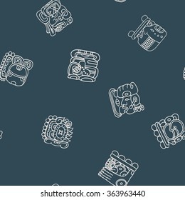 Seamless background with glyphs of the Maya Night Lord for your design