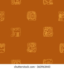Seamless background with glyphs of the Maya Night Lord for your design