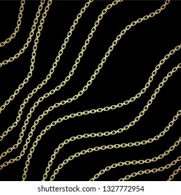 Seamless background with gold chains. Gold and black pattern. Fashion illustration. Vector