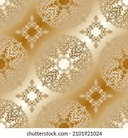 Seamless background of gold color in the style of baroque. Damask wallpaper.
