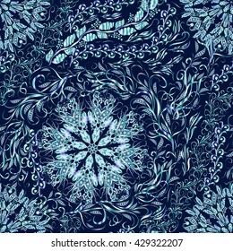 A seamless background gold damask pattern. Hand drawing a lacy floral motif wallpaper. Paisley Ethnic jewelry texture. EPS8 vector buta backdrop.