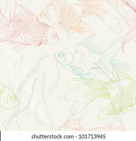 Seamless background with gold fish,vector  illustration