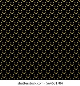 Seamless background with gold hearts on black background. Design element for wallpapers, wedding invitations, birthday card, scrapbooking, fabric print etc. Vector illustration.