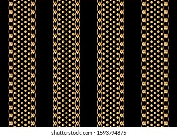 Seamless background with golden chains,  striped,polka dots. Idea for material, textile, fabric design. EPS10 Illustration.