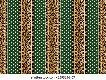 Seamless background with golden chains,striped,leopard and polka dots. Idea for material, textile, fabric design. EPS10 Illustration.