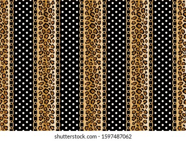 Seamless background with golden chains,striped,leopard and polka dots. Idea for material, textile, fabric design. EPS10 Illustration.