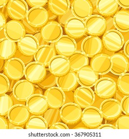 Seamless background with golden coins. Vector illustration.